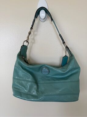 COACH  Signature Patent Leather Hobo Shoulder Bag in Turquoise F17421